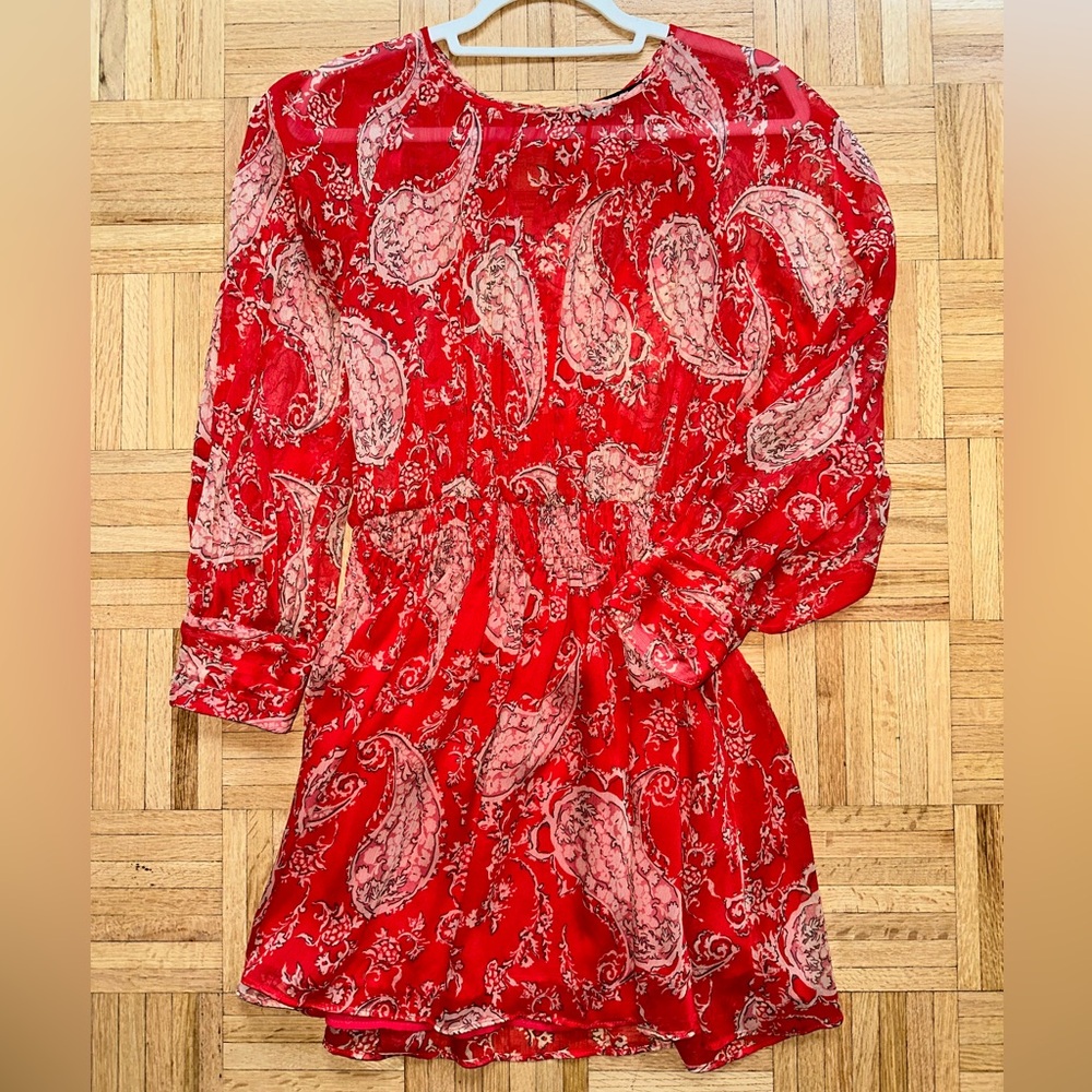 Zara Paisley Longsleeve Coral Midi Dress